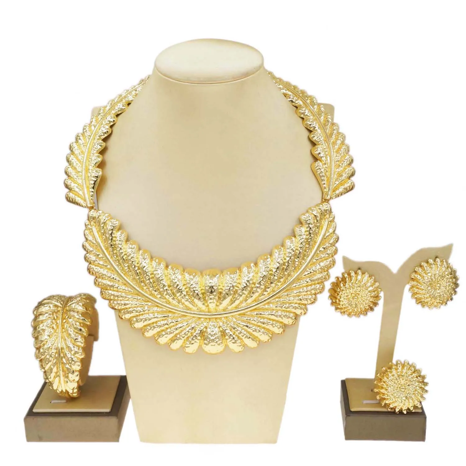 

Women Necklace Jewelry Set Italian Gold Plated Necklace Earrings Ring Party Jewelry Luxury Wedding Pendant Woman Gift