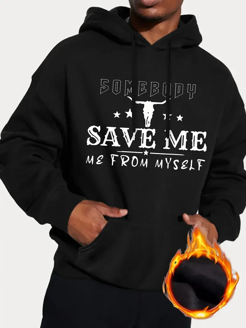 

Letter print hooded sweatshirt, American men's trendy and cool loose breathable sports hoodie