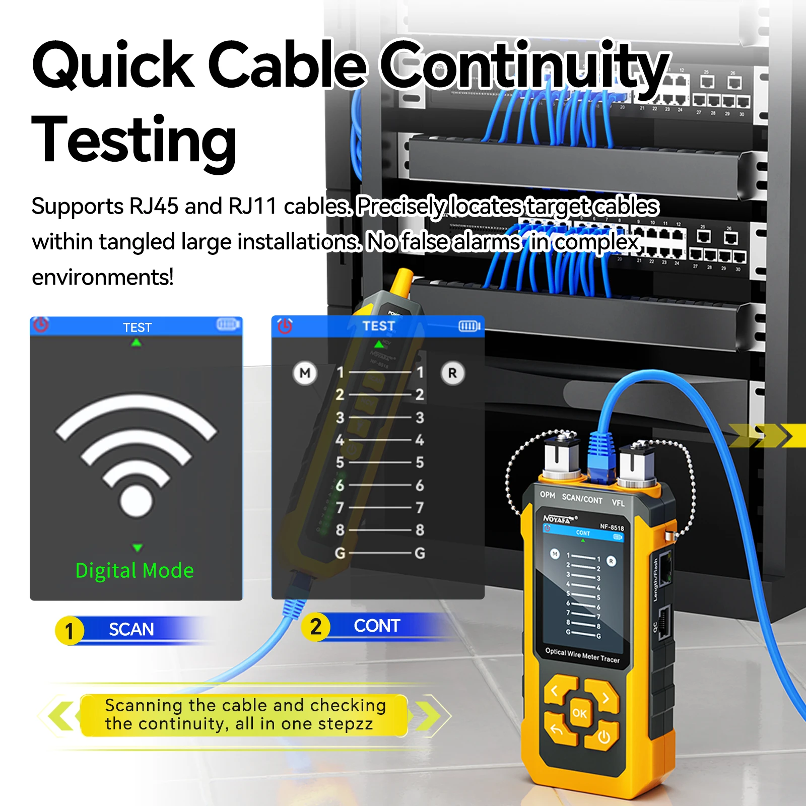 Nf‑8518 Misuratore di cavi ottici, misuratore di potenza ottica multifunzionale con VFL, tester per cavi di rete, localizzatore di cavi, rilevatore PoE per test di cavi in fibra ottica ed Ethernet.