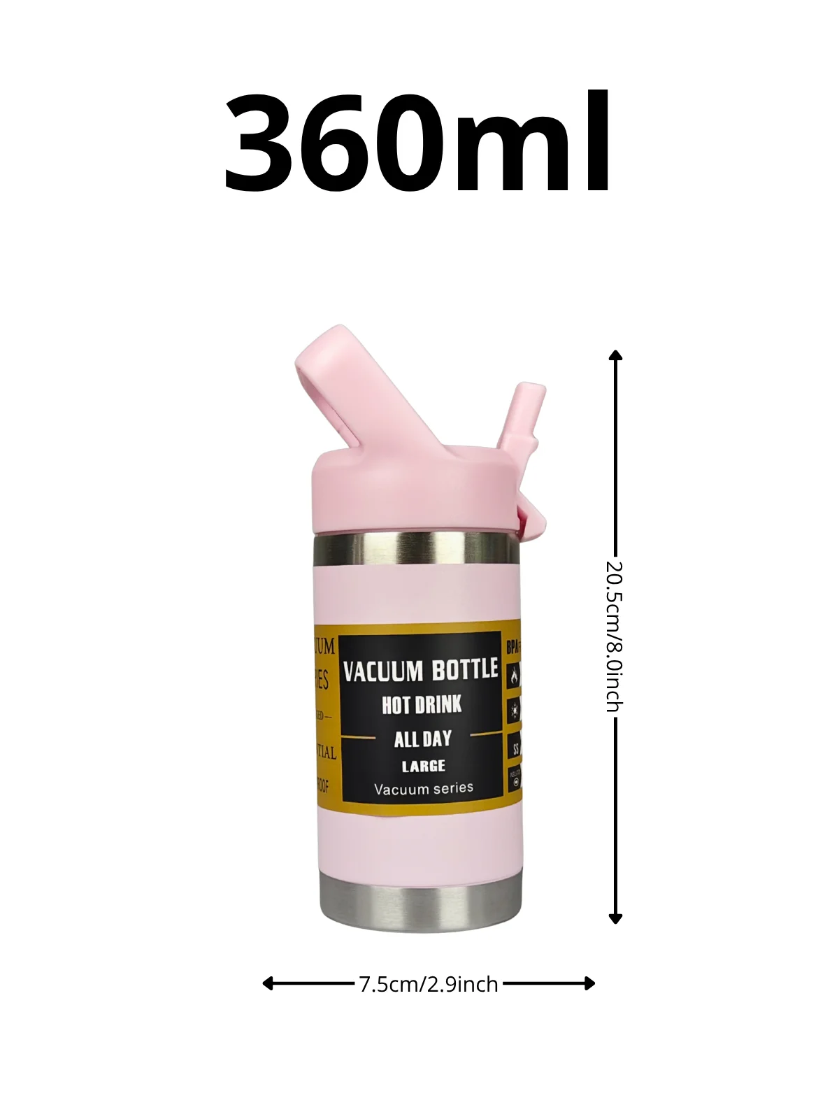 ترمس Fab-26 304 Sus 360 مل من الفولاذ المقاوم للصدأ مع مكنسة كهربائية مزدوجة الجدار، غطاء قابل للإزالة مع قش قابل للسحب، مقبض مريح، خالي من مادة Bpa، يحافظ على مشروبات باردة أو ساخنة لساعات المكتب، مثالي للمكتب، #6