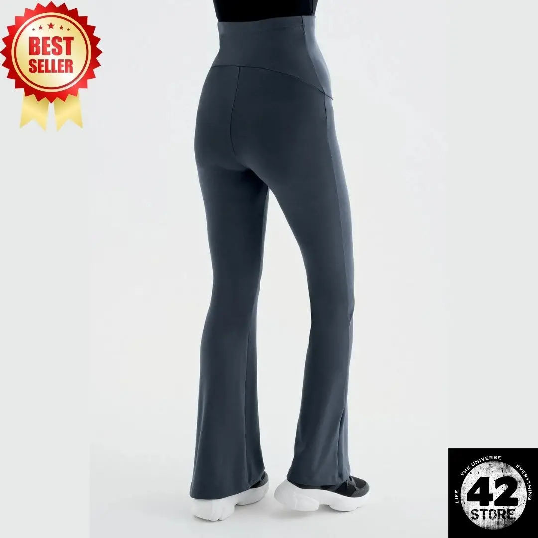 Wide Leg High Waist Flexible Maternity Tights Anthracite