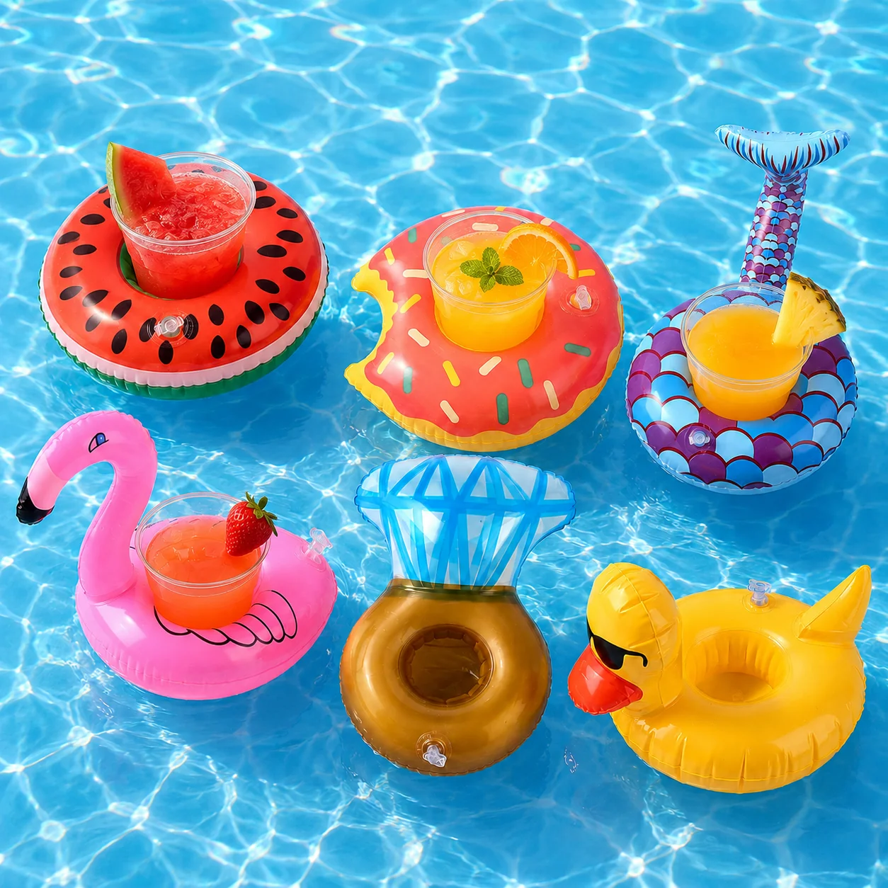 3/6/12PCS Inflatable Pool Drink Holder Floating Cup Holder Swim Ring Beverage Float Cup Rack Water Drink Tray