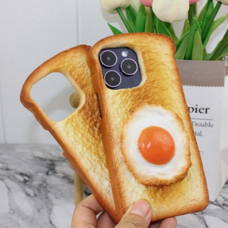 

3D Toast Bread Phone Case For iPhone 14Pro MAX Case 15 14 13Pro 12 11 Funny Cute Creative Butter Fried egg Protection Soft Cover