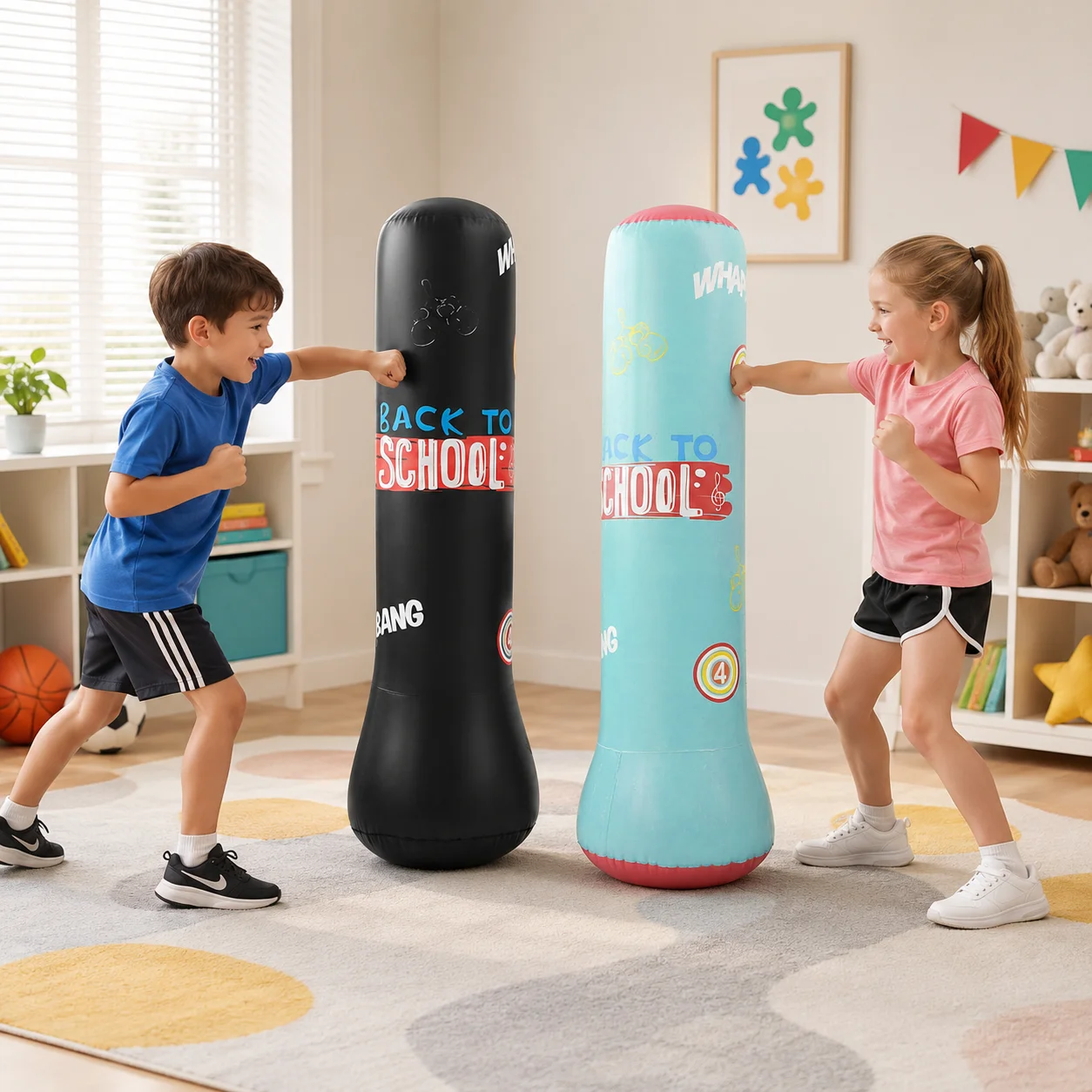Inflatable Punching Bag for Boxing Practice, Freestanding Bounce Back Bop Bag for Home, Playroom, Lawn and Outdoor Fun