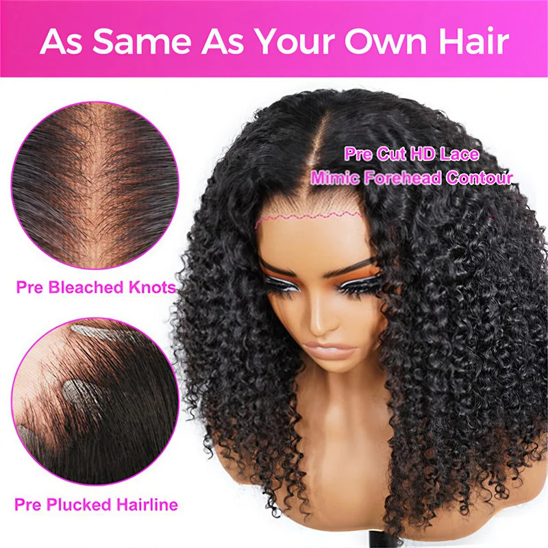 VSHOW 7x5 pelucas Bob sin brillo Yaki peluca de cabello humano liso y rizado Bye KNOTS Wear and Go peluca de cabello humano con encaje frontal