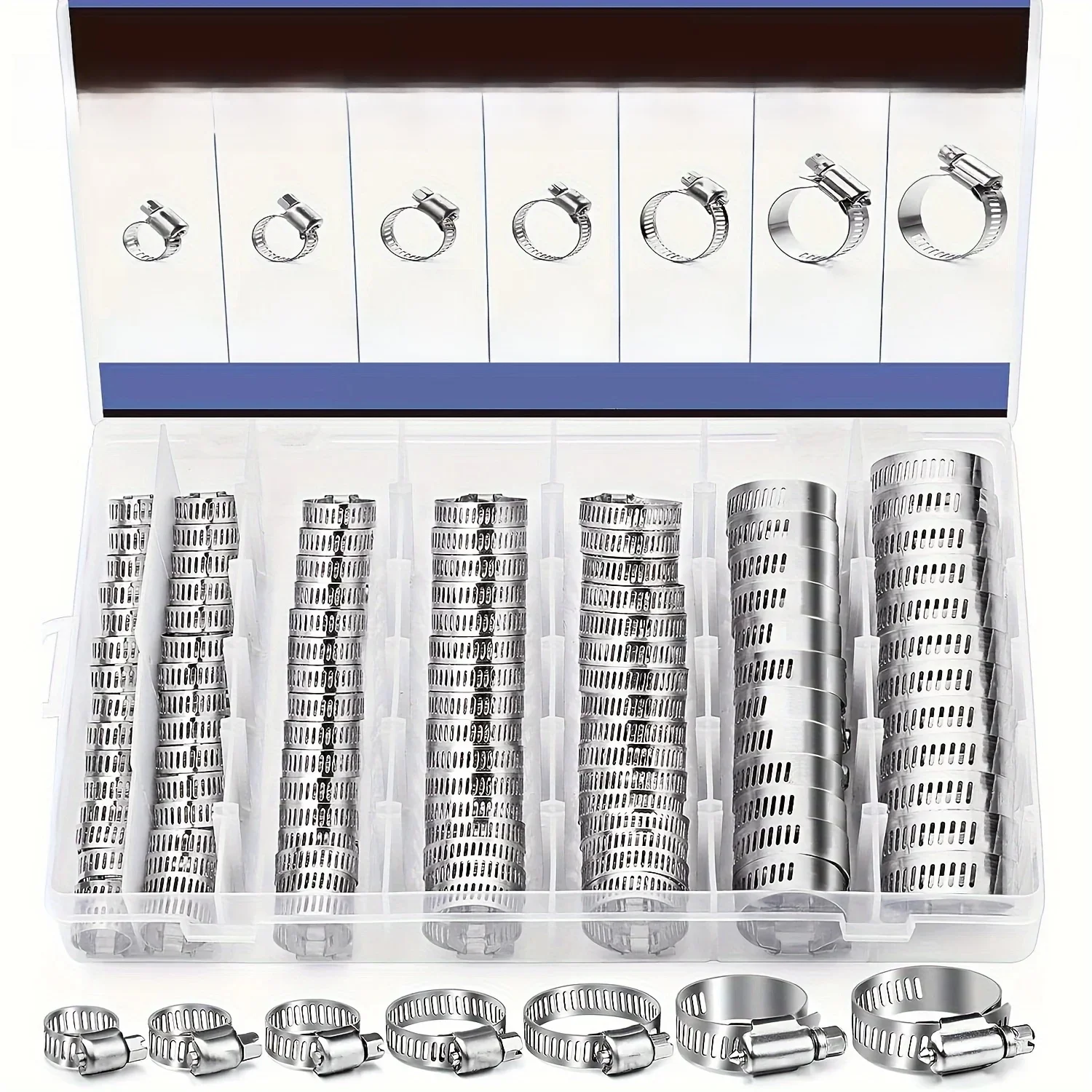 120-delige roestvrijstalen slangklemset - eenvoudig vast te trekken wormwiel, 1/4" tot 1-1/2", ideaal voor loodgieterswerk en autoprojecten, duurzame Meta - afbeelding 2