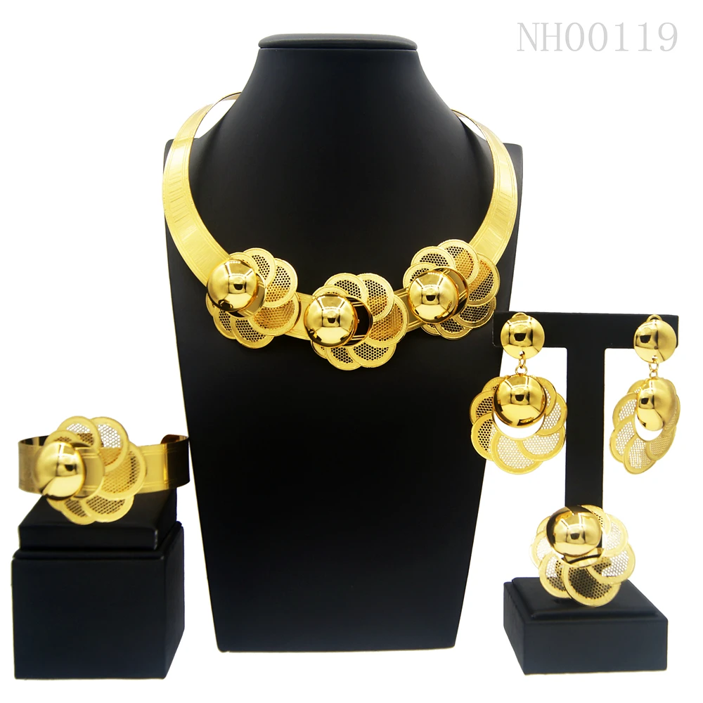 Necklace For Women Dubai Gold Tone Jewelry Set Plated  24K Original Earrings Rings Bracelets Wedding Gifts Nigeria Jewelry Sets