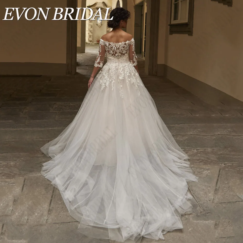 EVON BRIDAL Boho Boot Neck Plus Size Brautkleid Applique A-Linie Brautkleid Halif Ärmel TüllEvon Braut Boho Boot Hals plus Größe Hochzeits kleid Applikation A-Linie Brautkleid Halif Ärmel Tüll Illusion Vestido de Novia