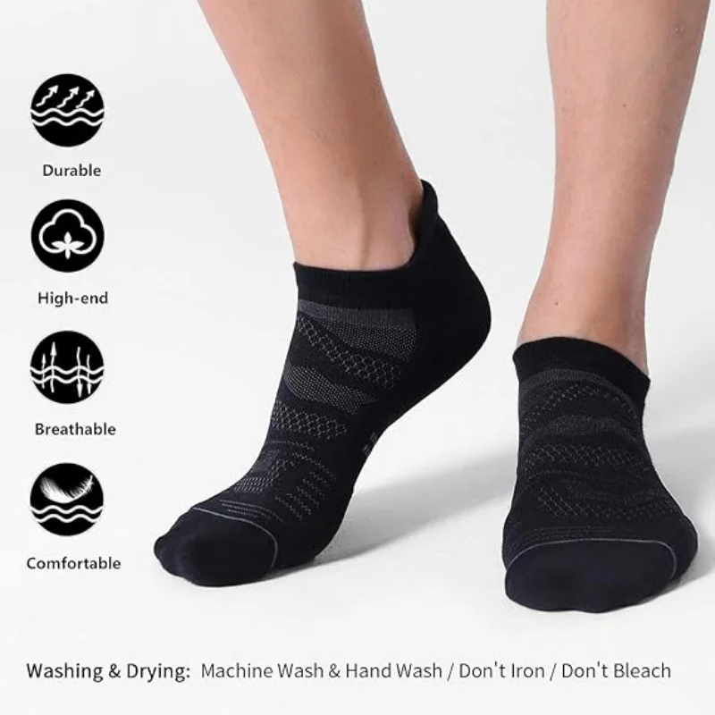 5 Pack Men's Running Ankle Socks with Cushion, Low Cut Athletic Sport Tab Socks