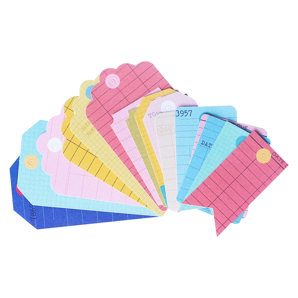 Creative Path 16pcs Happy Day Cardboard Paper Lable Cards Small Grid Journaling Tags Vintage Scrapbooking Tags For DIY Crafting