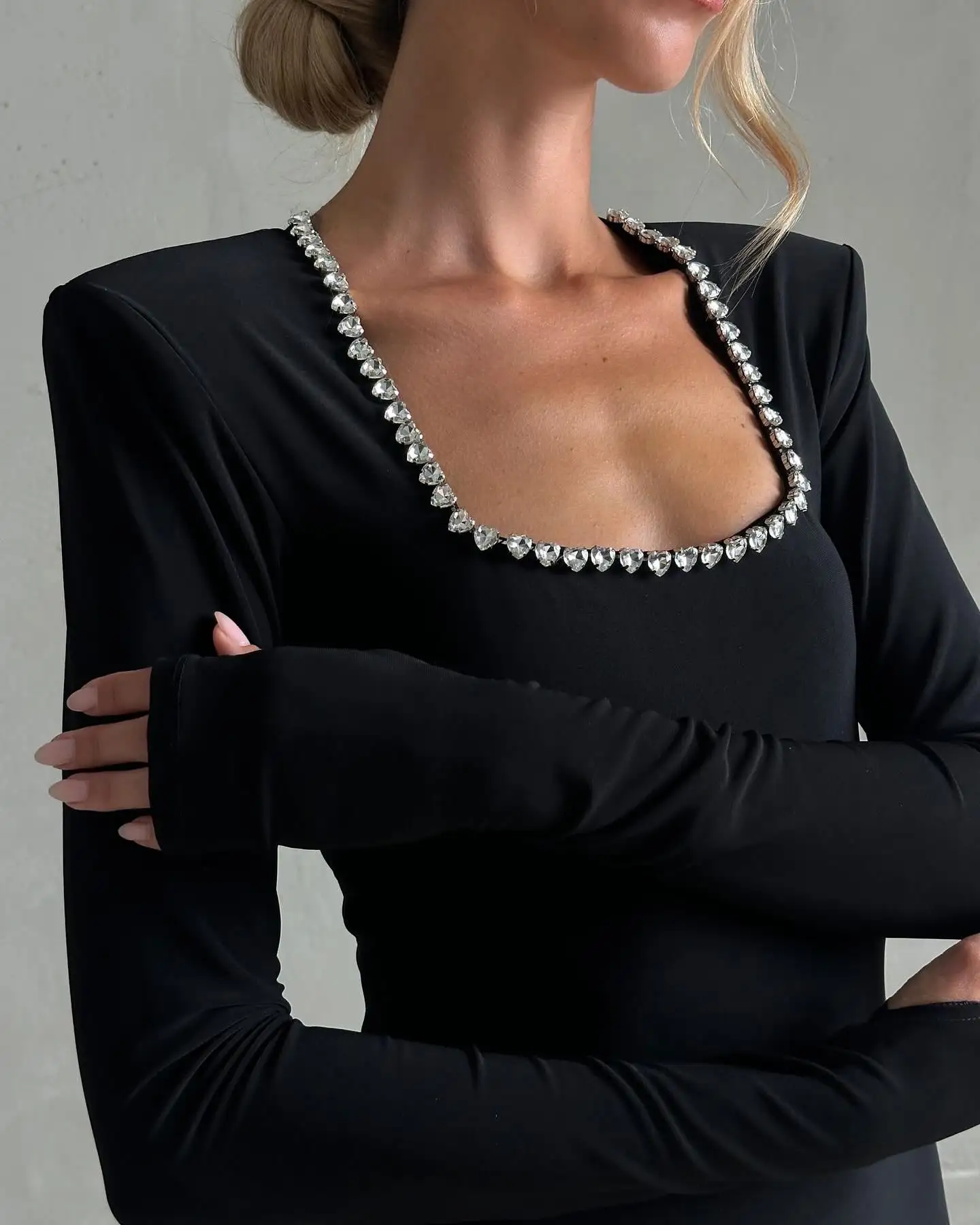 Msikoods Modest Evening Dresses Women Long Sleeves Square Collar Gala  Party Dress  Beading Crystal Prom Dresses ​Customized