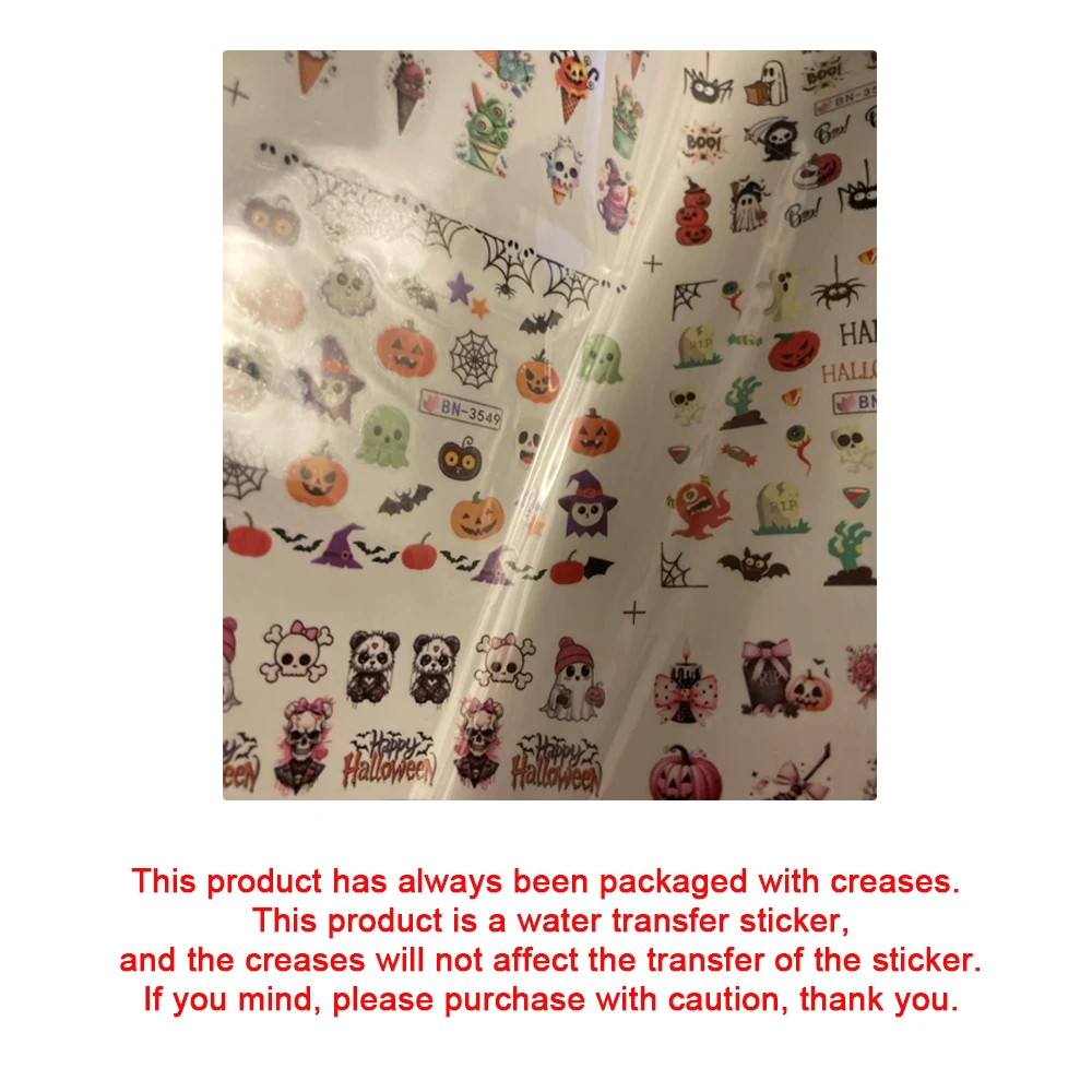 24 Design Halloween Nail Stickers Water Transfer Decals Cartoon Pumpkin Ghost Snowflake Nail Slider for Christmas Manicure Decor view 6