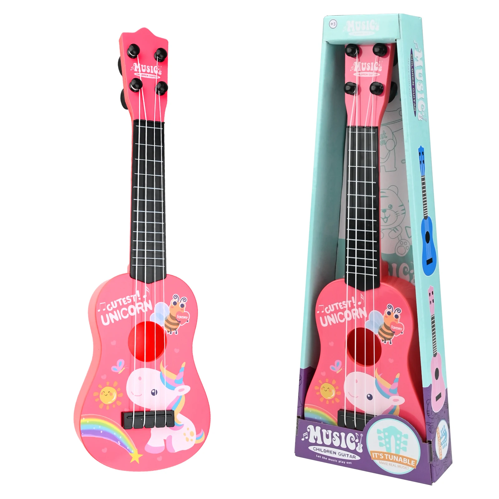 Ukulele Toy for Beginner, 42 CM Guitar Musical Toy Ukulele Instrument Kids Toy with 4 Adjustable Strings Classical Instrument fo