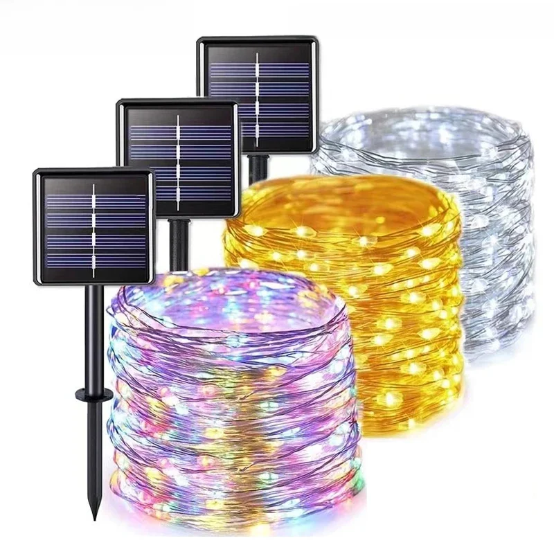WPOSTAR Guirlande lumineuse solaire d'extérieur, 7M/12M/22M/32M, 8Modes, fil de cuivre, lumières de noël, étanche, décoration de jardin 3