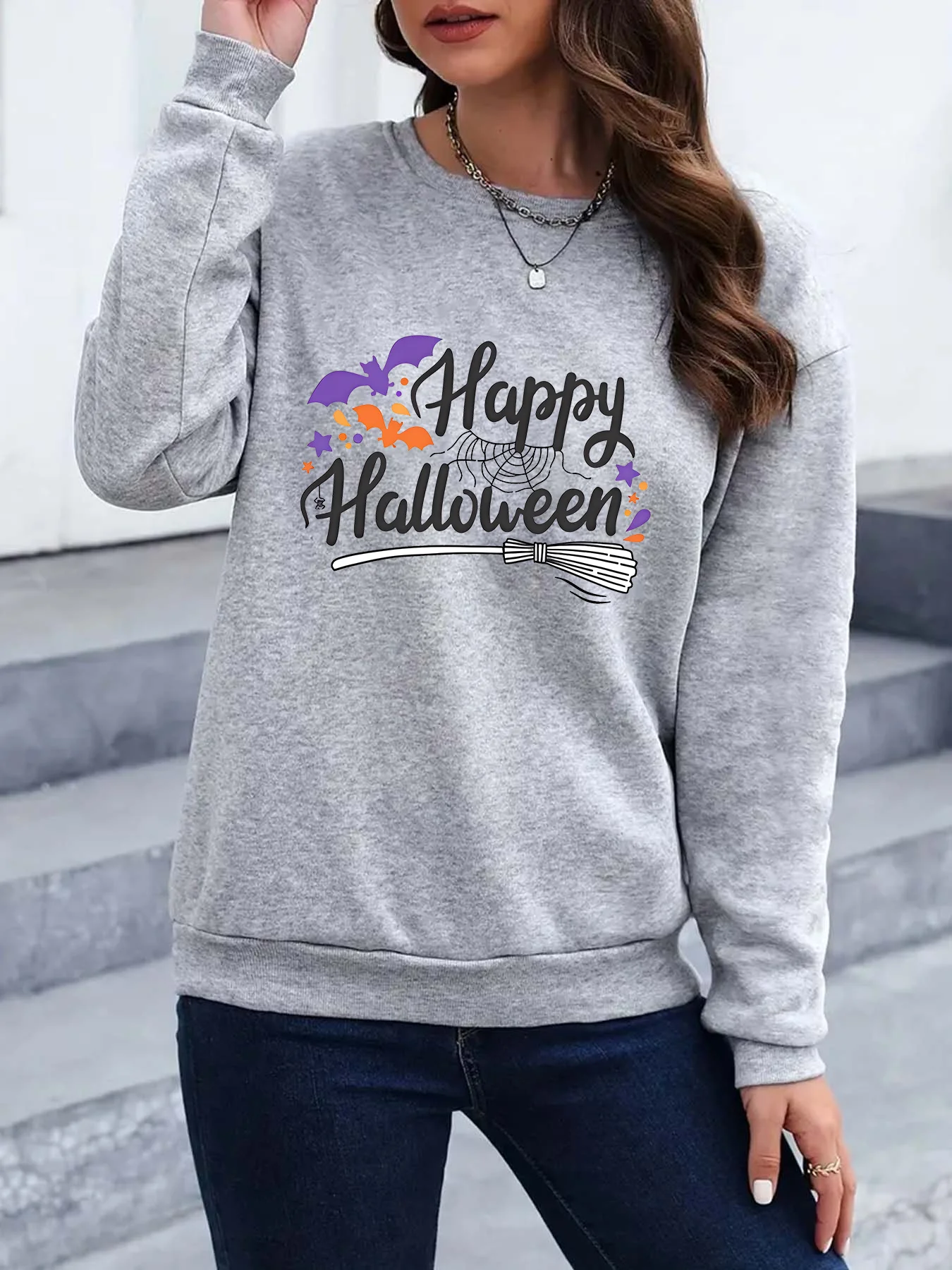 2024 Happy Halloween Spider Bat Pumpkin Letter Print Casual Sweatshirts Streetwear Hiphop Fashion Funny Sports Hoodies