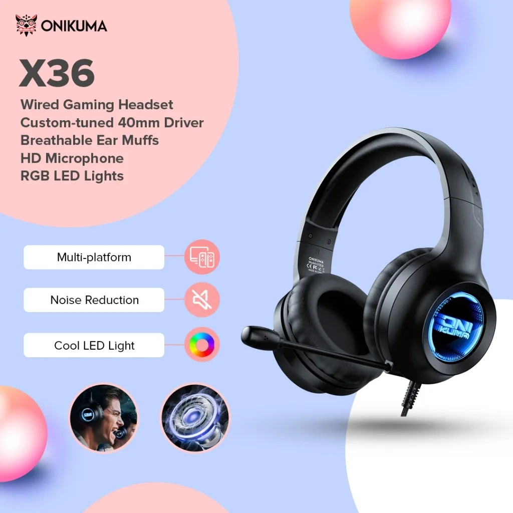 

Onikuma X36 Стерео игровая гарнитура с микрофоном - Rgb Abyssal Mirror Head Set для ПК, ноутбука, компьютера, телефона