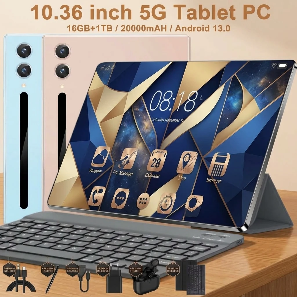 Tableta para juegos con 14 núcleos, pantalla de 10,36 pulgadas, Bluetooth, batería de 20000 mAh, Android 13, 5G, WiFi, 16 GB + 1 TB, cámara
