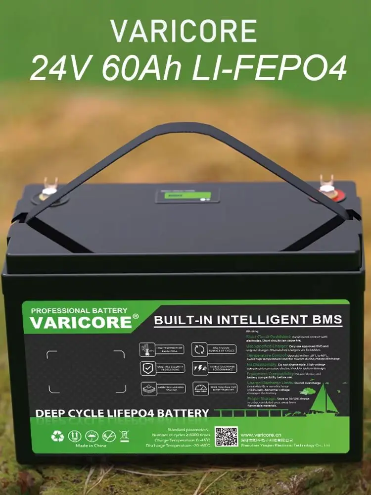 Varicore EU Stock LiFePO4 24V 60AH 2.4KW Batterij BMS 6000+ Cycli Grade-A RV Solar Home Lithium Pack - afbeelding 2