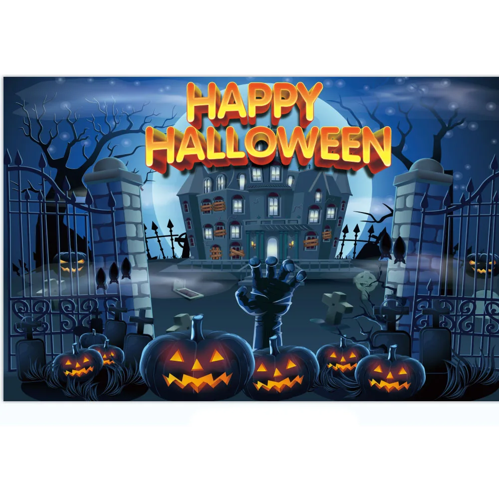 Halloween achtergrond 180 x 110cm Happy Halloween feestdecoratie banner donkere nacht enge pompoen lantaarn schedel heks achtergrond enge achtergrond