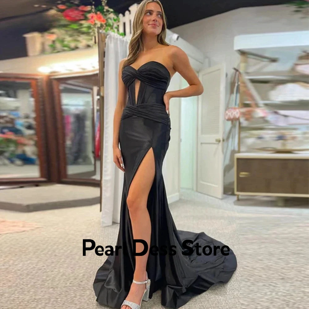 

Pearl Satin Evening Dresses 2024 Luxury Dress for Weddings Fish Tail Strapless Long Skirt Royal Engagement Dress Es