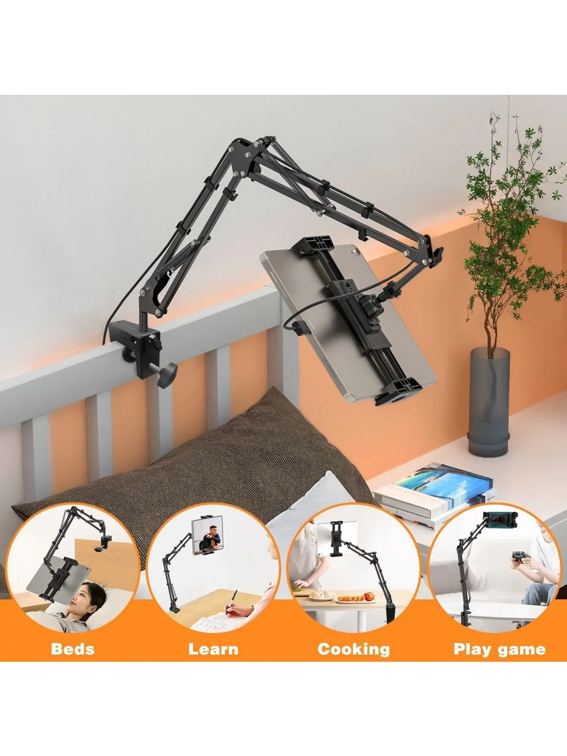 1 Set Langer Handyhalter Schwarz, Flexibler Metall-Schwanenhals-Clip-Halter für Bett und Schreibtisch, Universelle Halterung für Smartphones und Tablets, Geschenk für Streamer, Home-Office-Benutzer