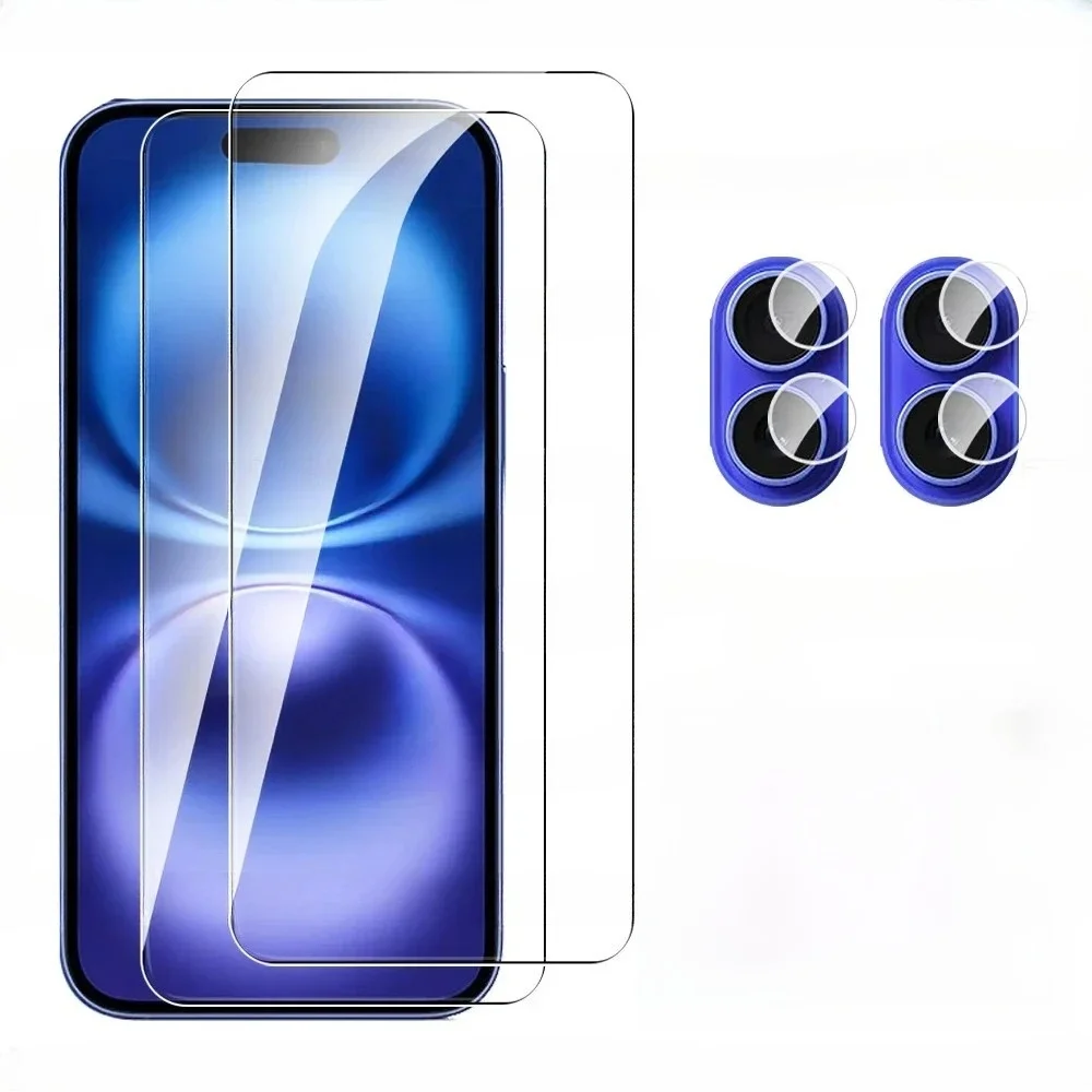 Verre trempé pour iPhone 16 15 14 13 12 11 protecteur d'écran à couverture complète iPhone 11 12 14 15 16 Pro Max Plus protecteur d'objectif d'appareil photo