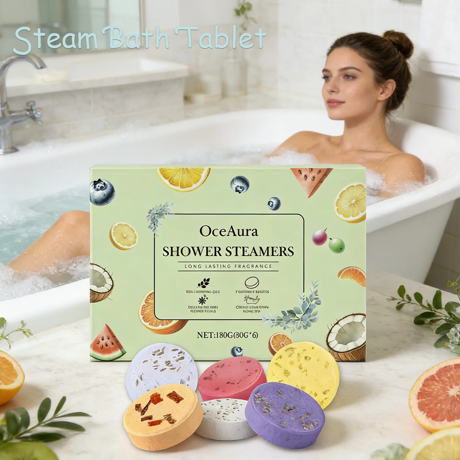 

180g Aromatic Shower Steamers, Citrus Fragrance Long Lasting, Relaxing Aromatherapy Steam Bath Tablets for Stress Relief