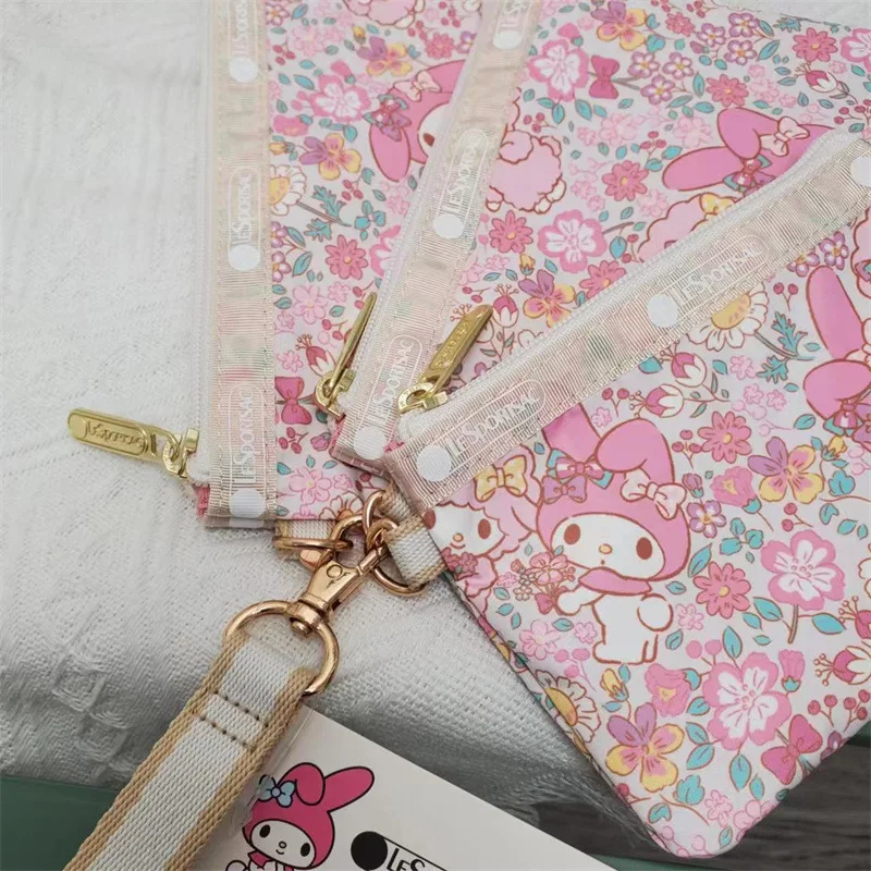 Trousse de maquillage Hello Kitty Cartoon SnoAmendements Cinnamorol pour filles, sac de détermination, portefeuille Kawaii, clé, 10x15/12x2, 17/14x20cm, 3 pièces par ensemble, 3455