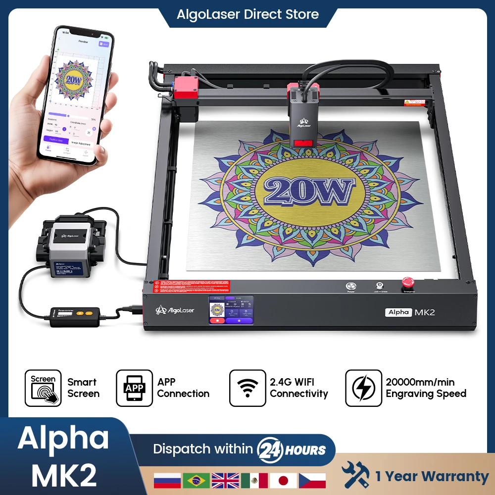 

AlgoLaser Alpha MK2 20W Laser Engraver Cutting Machine Cutter 410x410mm With Touch Screen Business DIY CNC Engraver Metal Glass