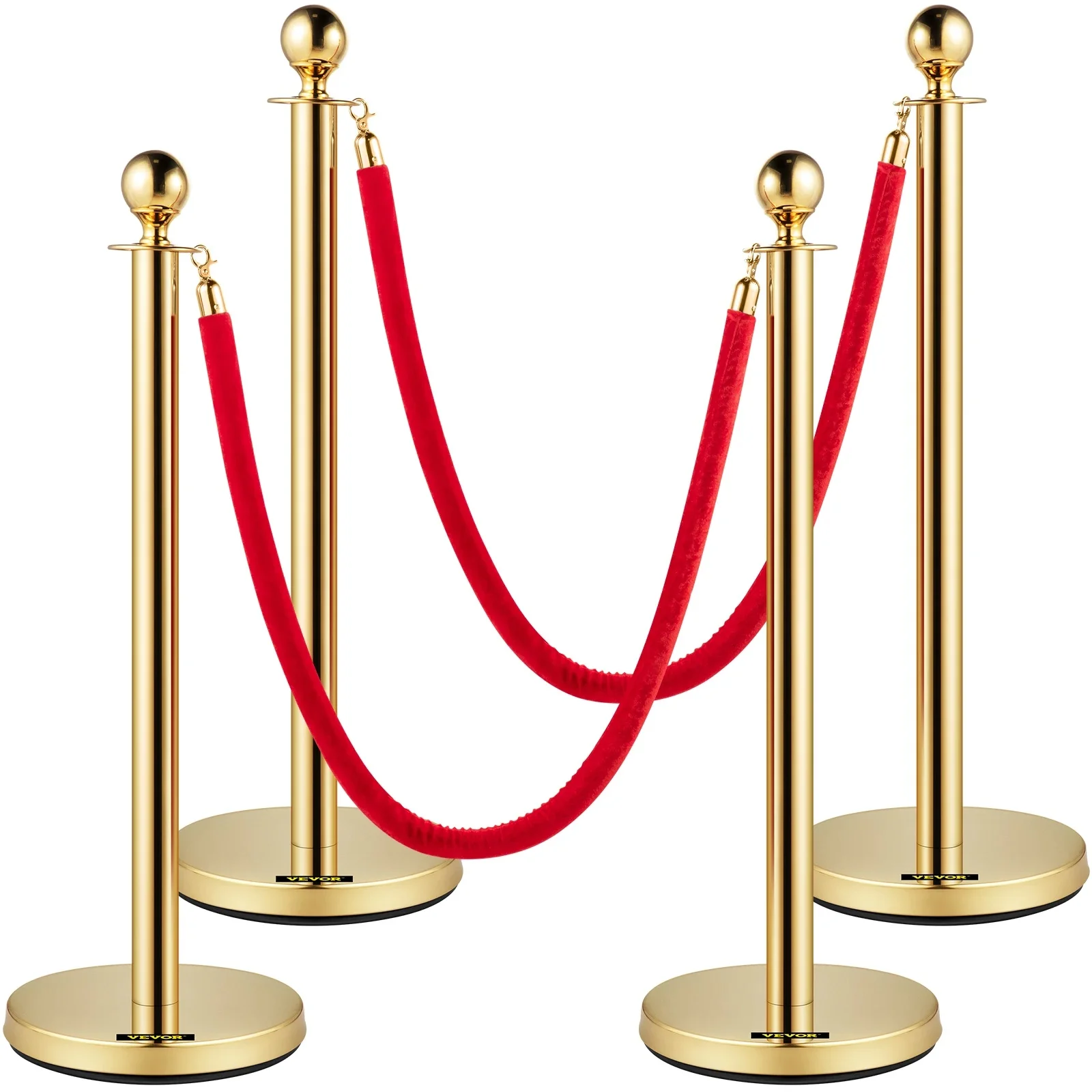 SucceBuy Gold Crowd Control Barrier 1,5 m Elegante fluwelen touwen en palen Roestvrijstalen Stanchion Post met Ball Top 4 STUKS - afbeelding 2