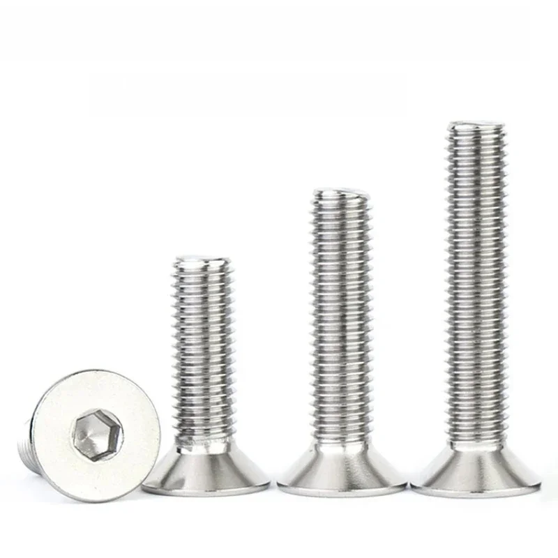 Vis à tête plate en acier inoxydable M3 M4 M5 M6 M8 M10 316, boulon à six pans creux fraisé, longueur 4-100mm