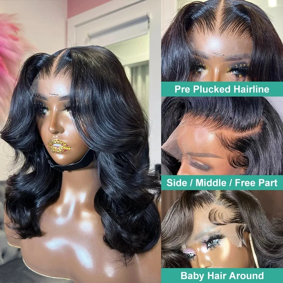 MELODIE Bob Body Wave 13x4 13x6 HD Парики из натуральных волос на кружеве, предварительно выщипанные, плотность 200, 5x5, кружевной бесклеевой парик, бразильский для женщин