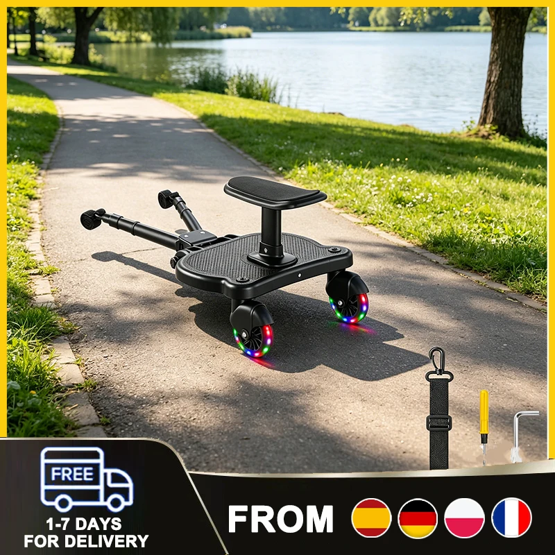 Universal Stroller Board Standing with Detachable Seat Pedal & 360 ° Wheel Kids Ride Board Load 25kg