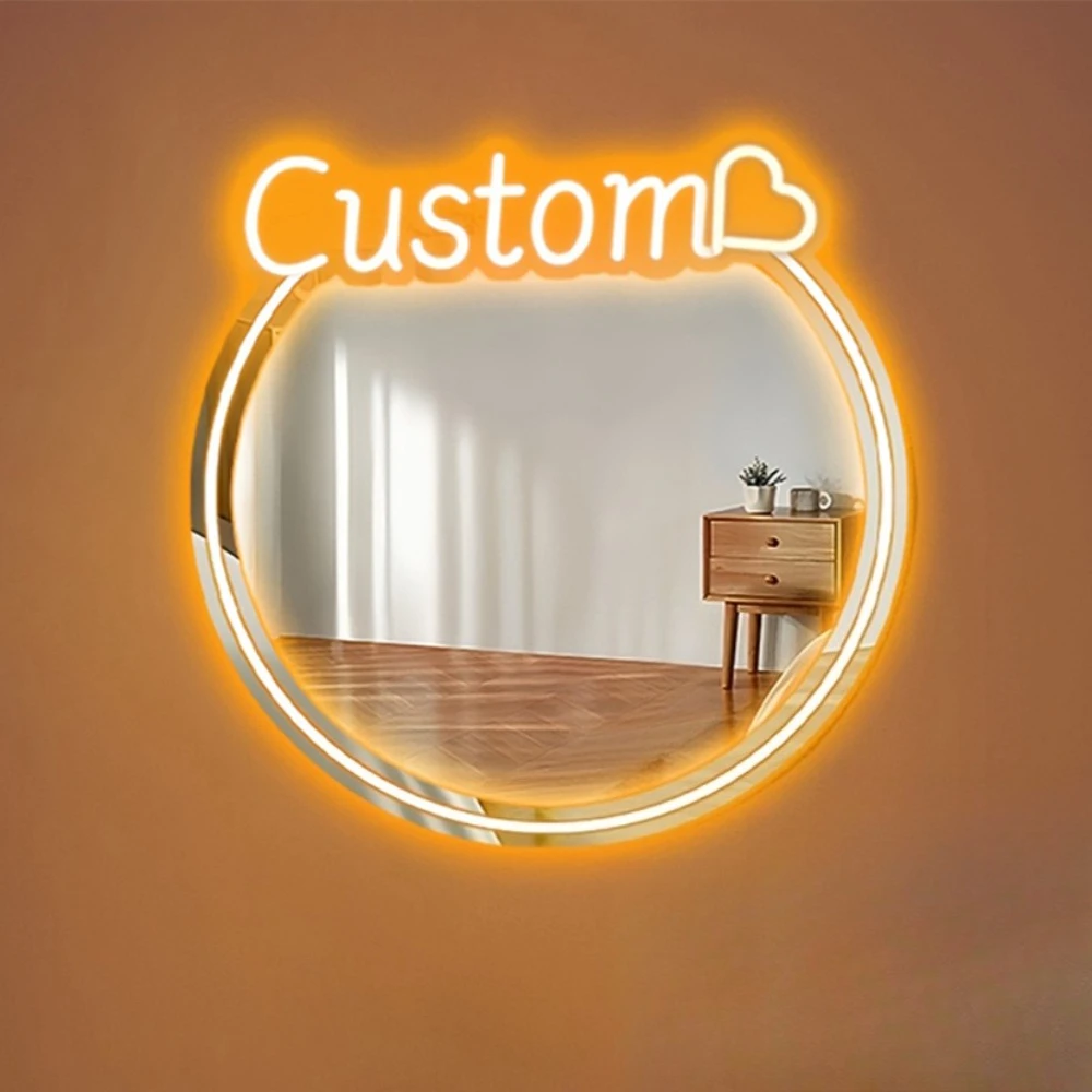 

Неоновая зеркальная вывеска на заказ с текстом и дизайном в виде сердца, настенный декор для праздников/свадеб/дней рождения/ванной комнаты/вечеринок, декор для комнаты, домашний декор