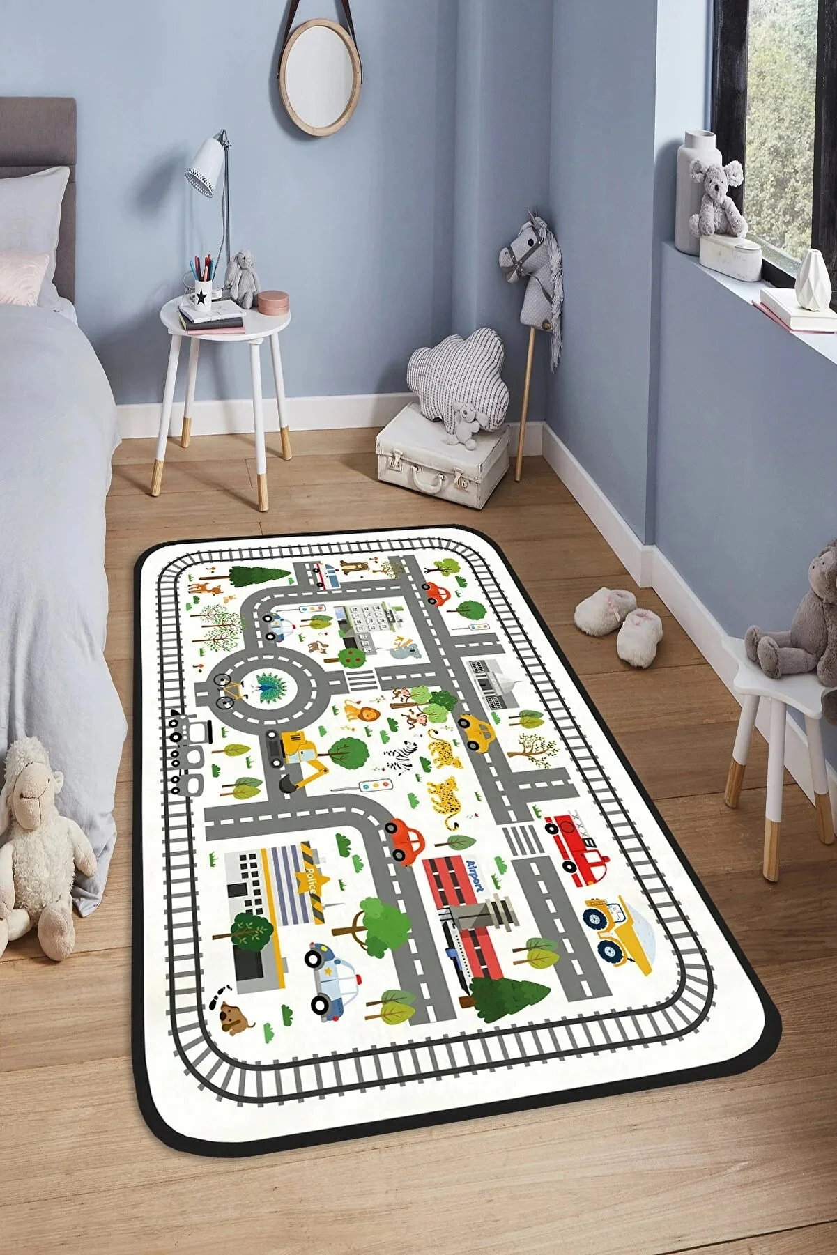 Children's Room Rug Anti-slip Artificial Leather Base Powder Stains-Free Thai Feather Fabric 11mm Thickness Antibacterial Runner CK1001