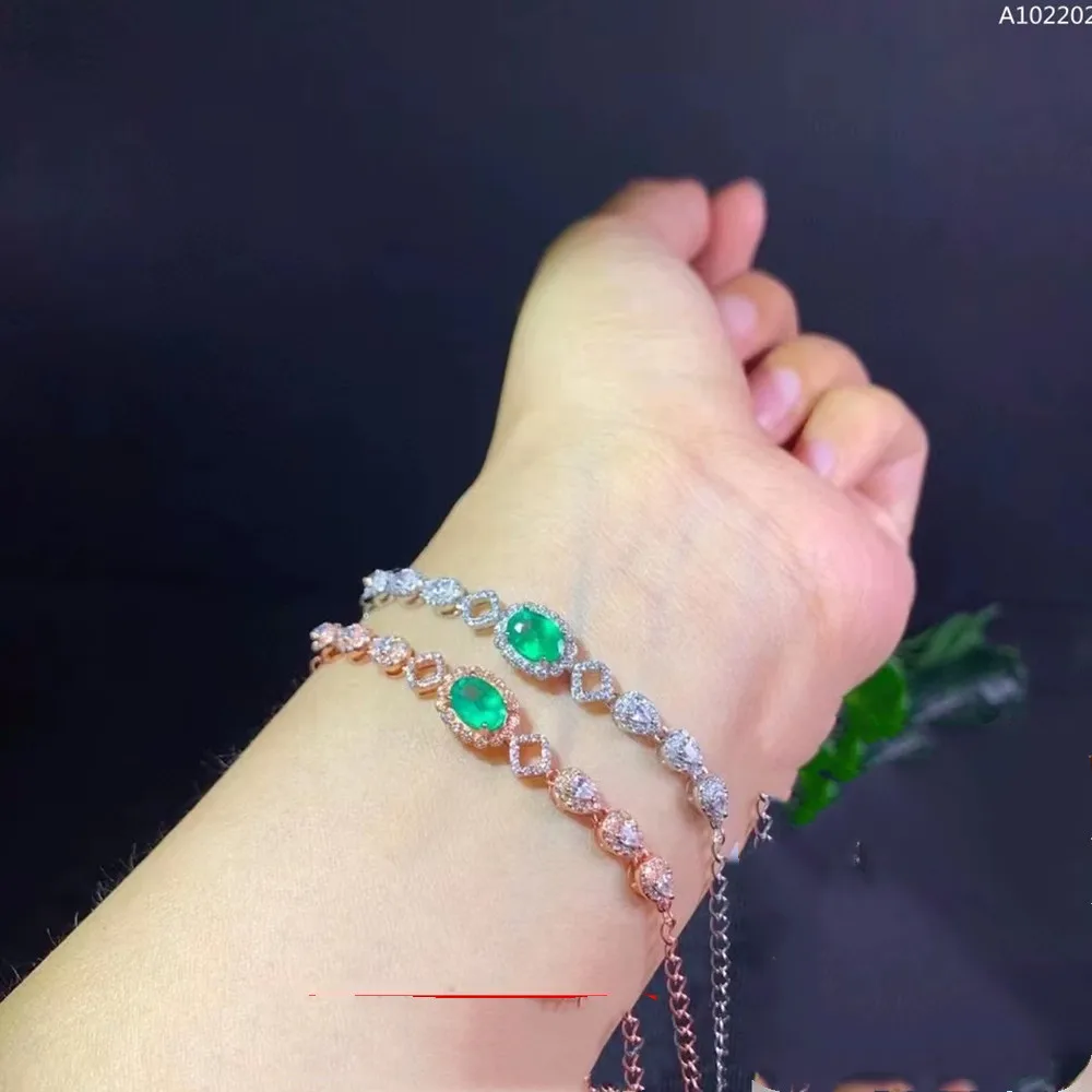 

100% Natural Blue Emerald Gemstone 925 Sterling Silver Women's Bracelet Microset Zircon Rose Gold White Gold Two Tone Oval