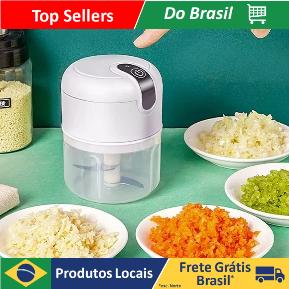 Mini Processador Elétrico de Alimentos Portátil com 3 lâminas de aço inox USB 250 ml Bivolt