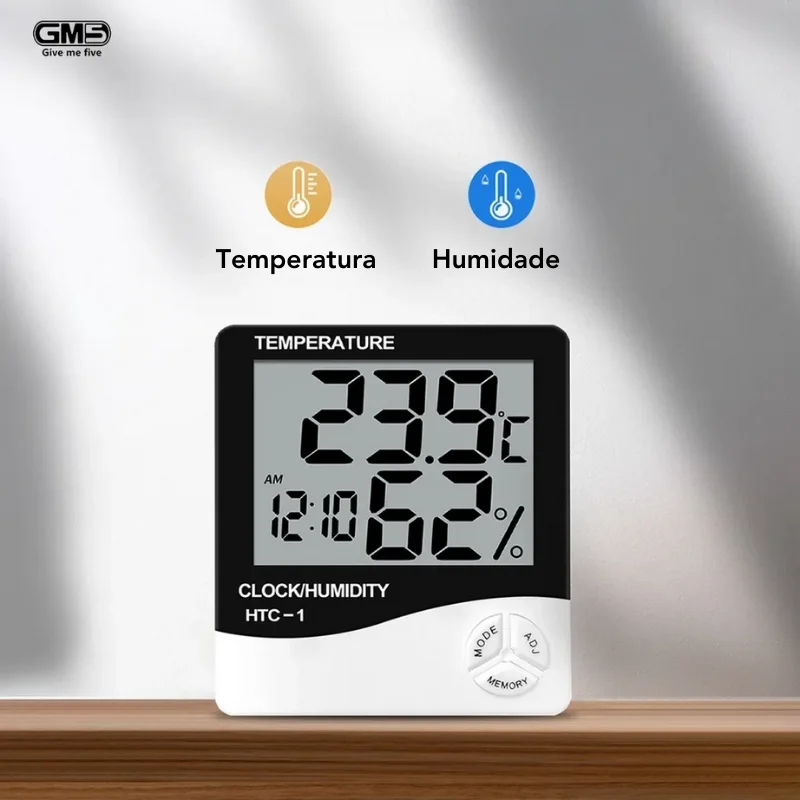 Termômetro LCD Digital Medidor de Temperatura Umidade Higrômetro Interior e Exterior Estação Meteorológica c Relógio HTC-1 HTC-2