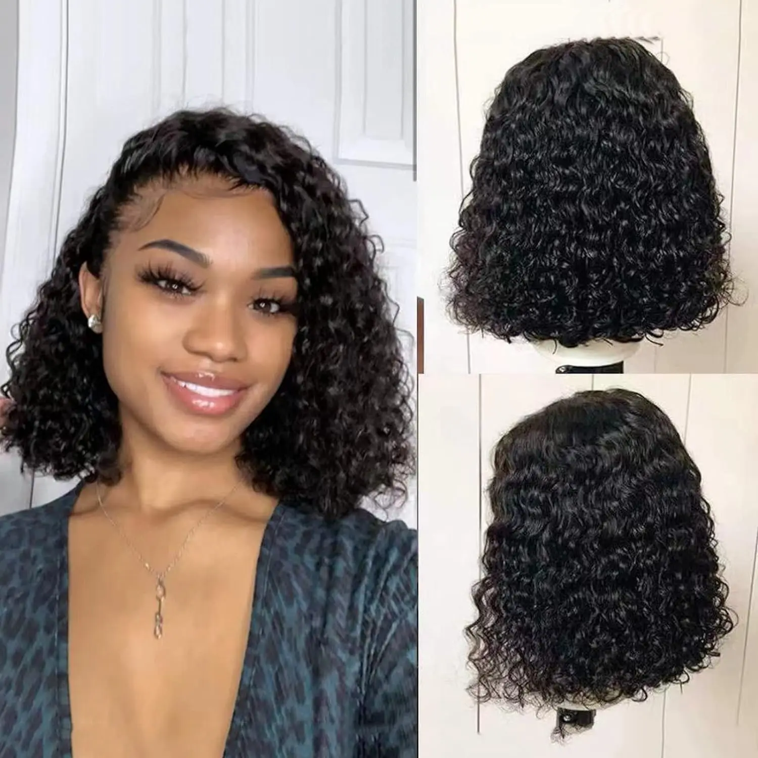 

16Inch Short Bob Wigs Deep Wave 13X4 Lace Frontal Wig Brazilian Virgin Human Hair 4x4 Lace Closure Deep Curly Wave Short Bob Wig