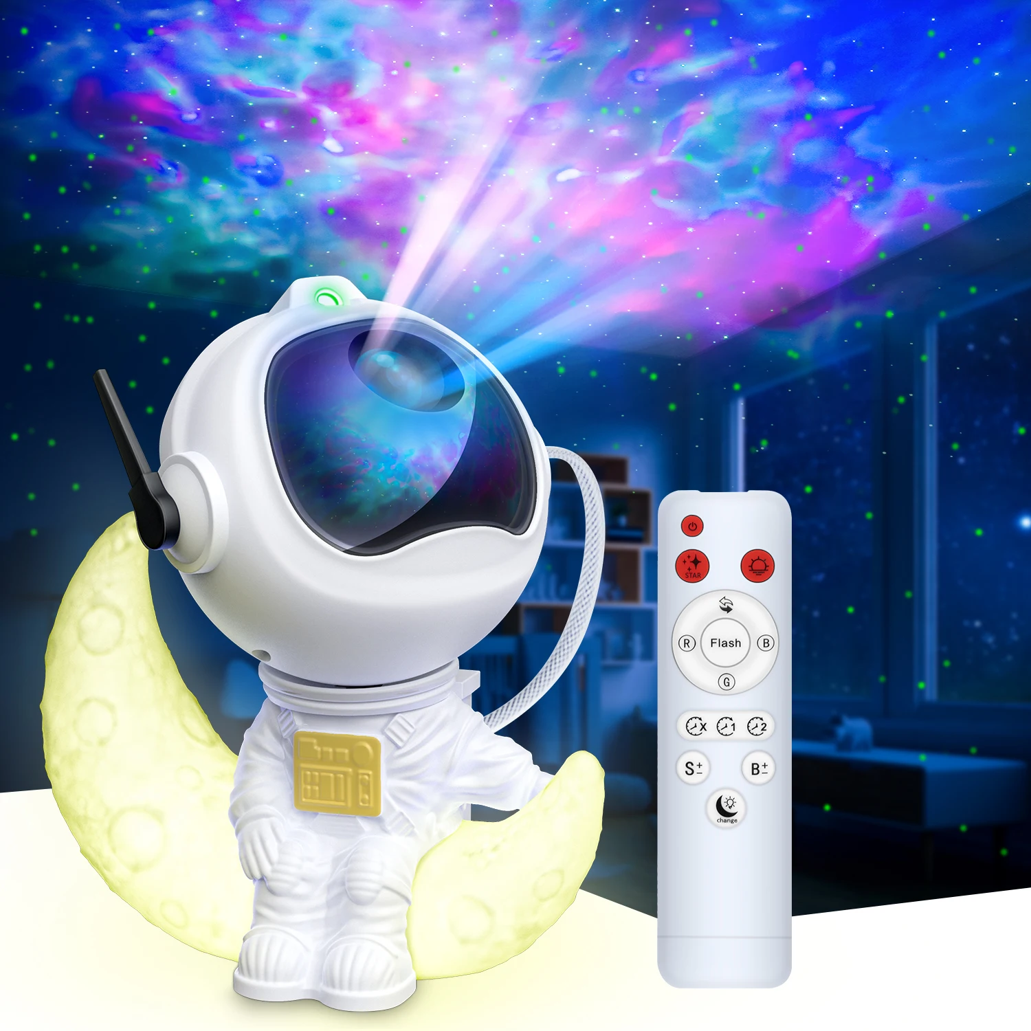 Astronaut Galaxy Projector, Ceiling Star Projector with Children's Night Light, 9 Modes, 360° Rotation, Remote Control