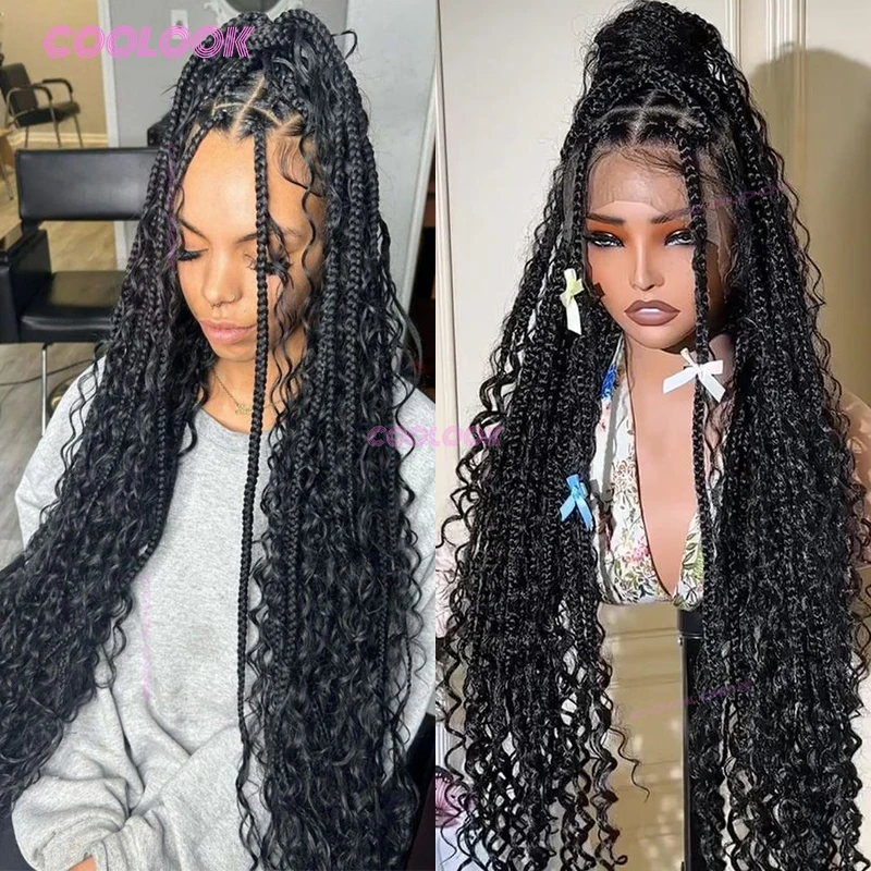 خيارات متعددة الجودة الاصطناعية البوهيمي الضفائر شعر مستعار للنساء السود عقدة صندوق شعر مستعار مضفر رخيصة