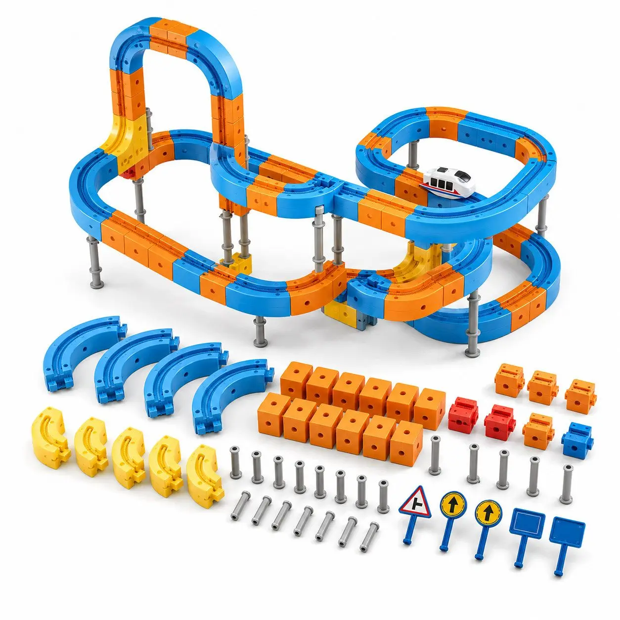 Magnetisch modulair constructiespel, zelfrijdend voertuig met magnetische bouwstenen (set, 80 stuks, 80-delig), voor gevarieerde baanbouwstijlen