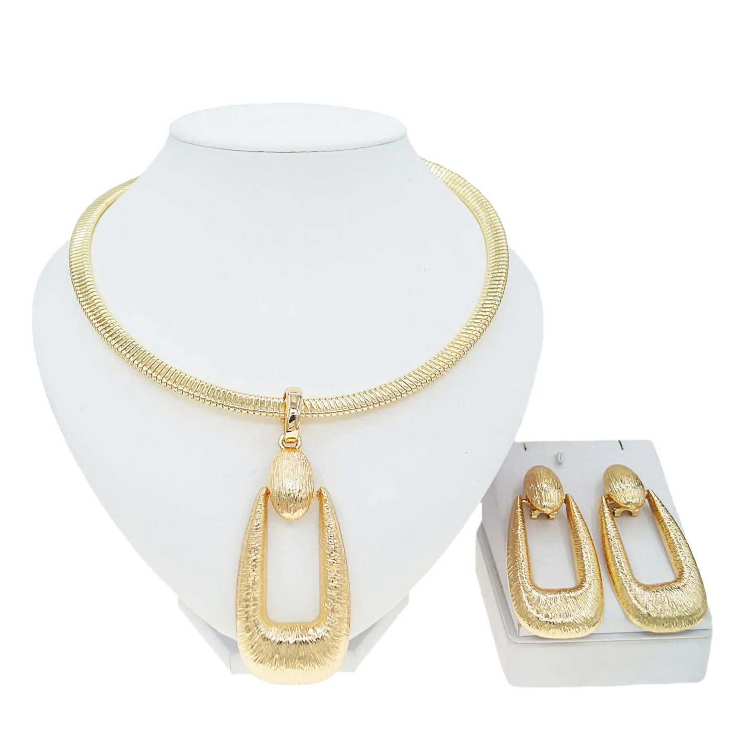 Necklace Earrings Women Jewelry Set Dubai Gold Plated Pendant Egg Shape Pendant Set of Two  Banquet  Gifts for women