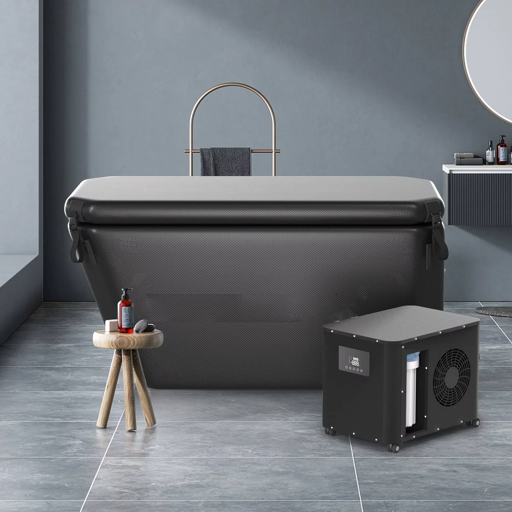 Inflatable Reclining Ice Bath Tub  Athletes Water Chiller Compatible Ergonomic Cold Plunge Tub for Recovery with  Lid Pump