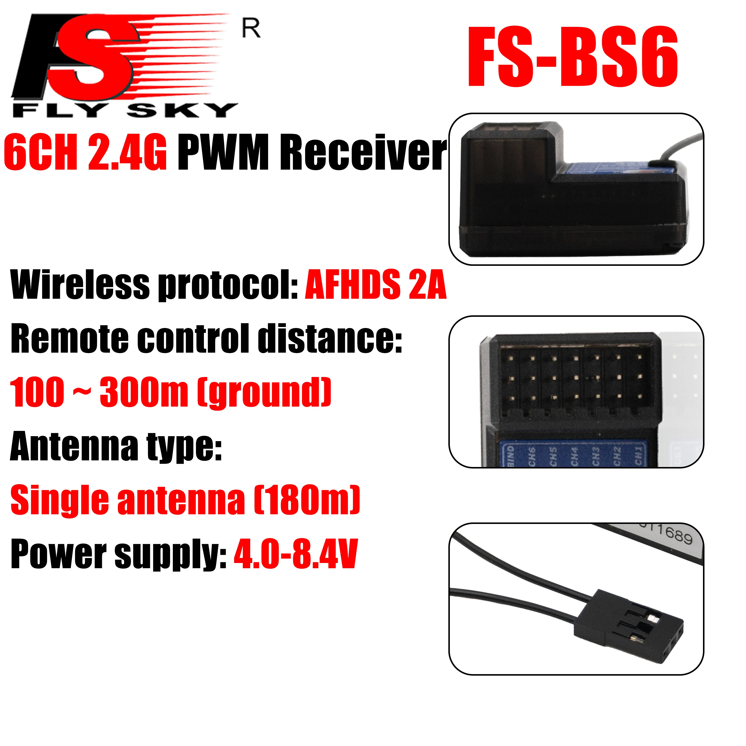 

FLYSKY 6CH 2.4G PWM Receiver FS-BS6 Radio System for FS-GT5 Remote Controller Transmitter RC Vehicles Crawler Car Boats Tank Toy