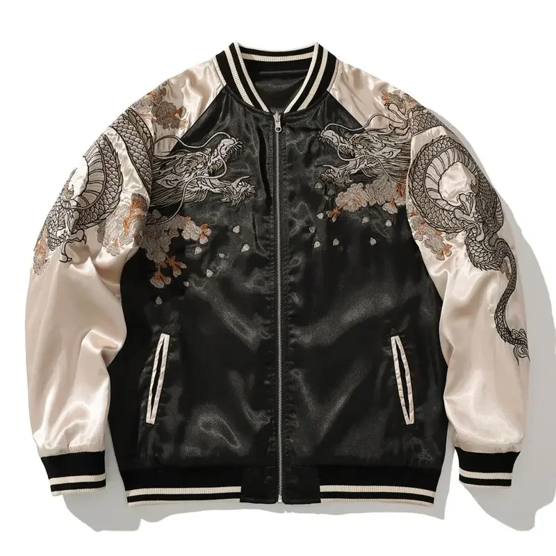 Wiosenna i jesienna kurtka haftowana Dragon Animal męski strój baseballowy haftowany kontrastowy kolor Casual odzież dla par — zdjęcie 2