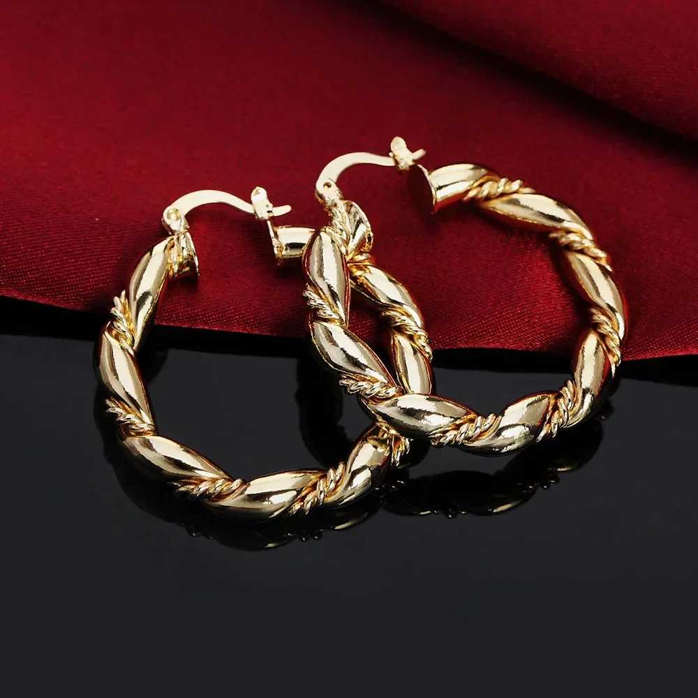 Gorące 18-karatowe różowe złoto Sznur Okrągłe duże kolczyki kółka 4 cm 925 Srebro Sterling Biżuteria Moda Impreza weselna popularna marka Prezenty świąteczne — zdjęcie 2