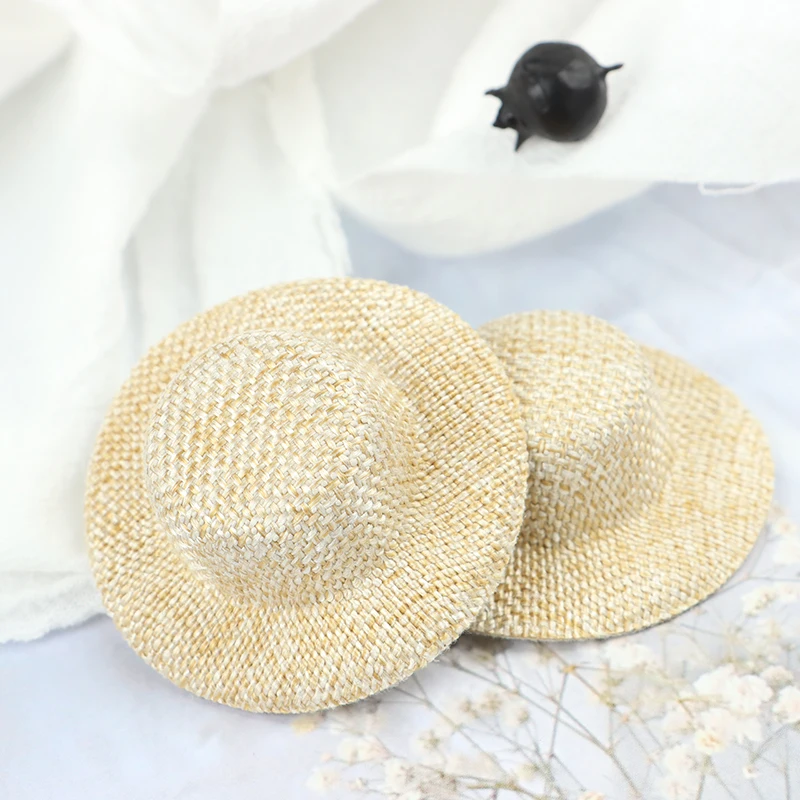 2Pcs Dollhouse Miniature Straw Hat Mini Doll Hat Doll House Ornament Hand Weaved Children's toys, farmers' dolls, straw hats