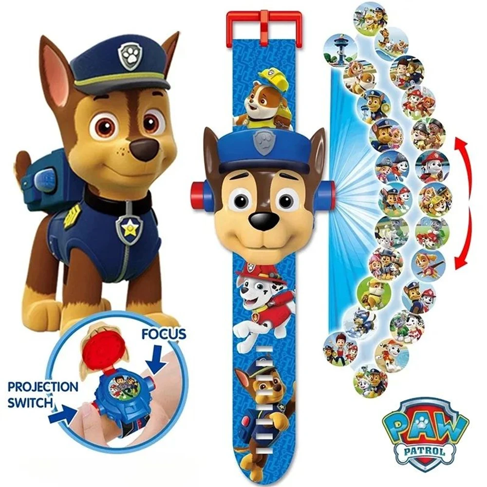 Paw Patrol Watch Cartoon 3D Projection Watch Chase Rubble Marshall Skye Anime Digital Watches Model Children Toy Wristband Watch