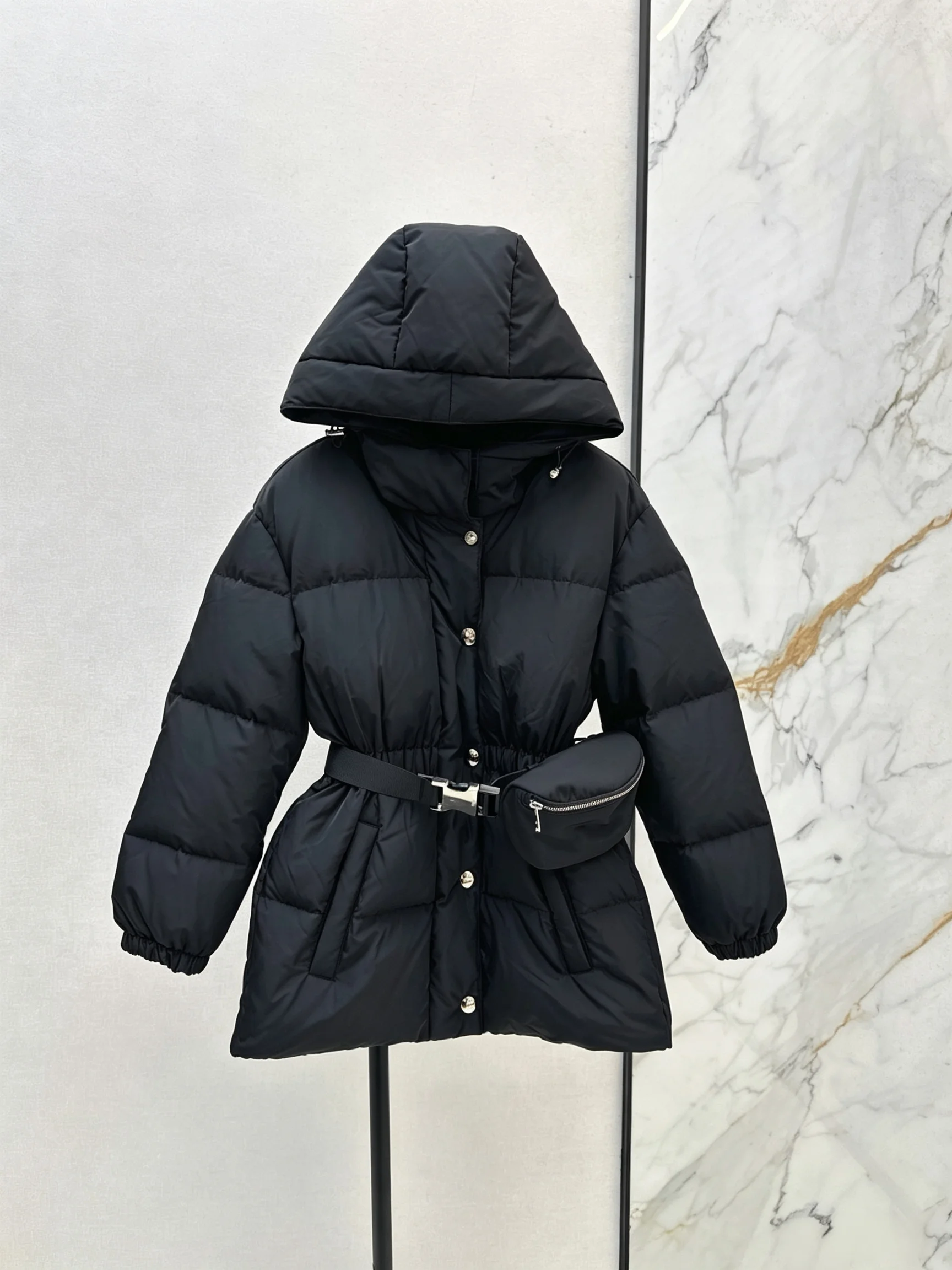 2026 Women Winter Hooded Belted Puffer Coat With Waist Bag ZX5712